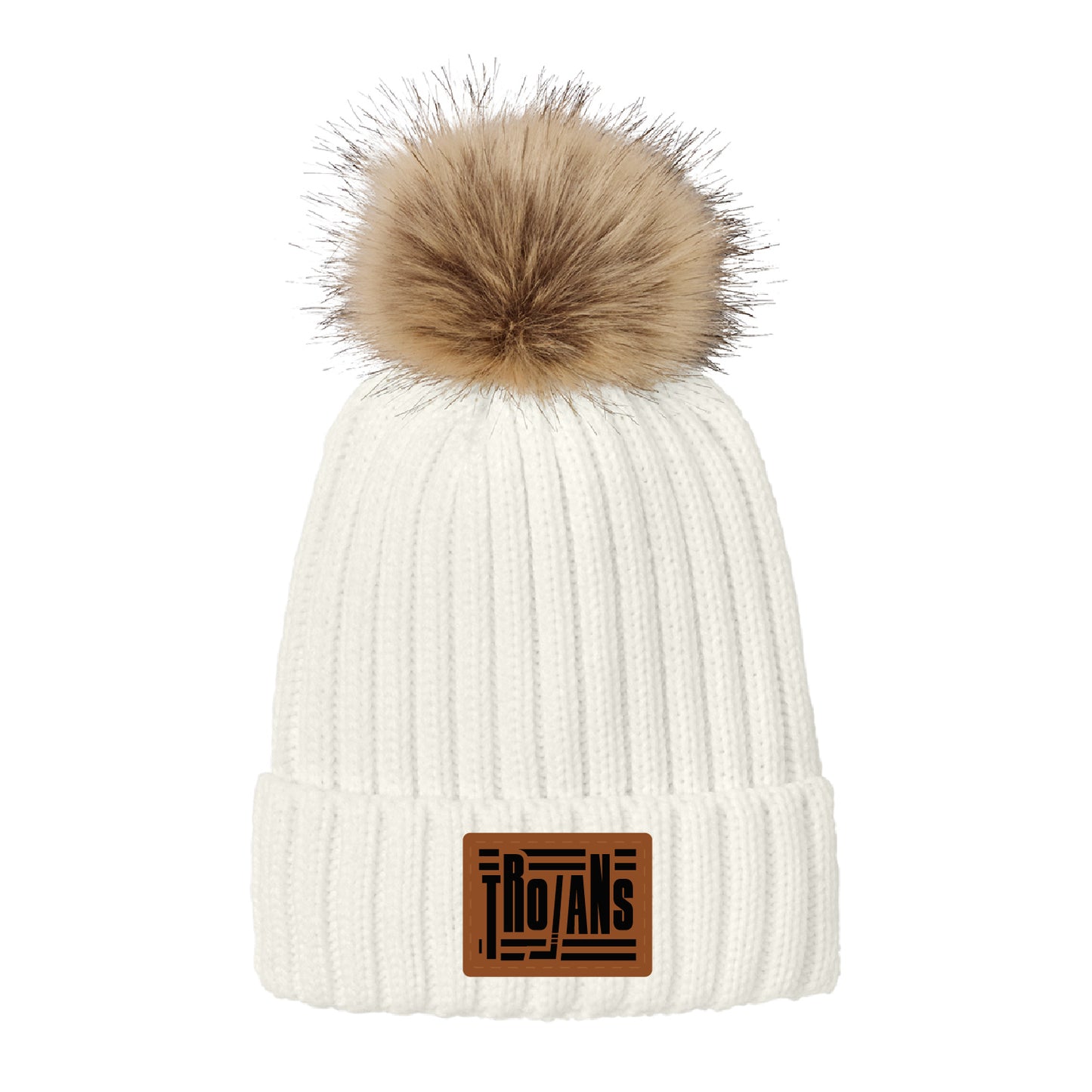 New Prague Fan Apparel Faux Fur Pom Beanie (Leatherette)
