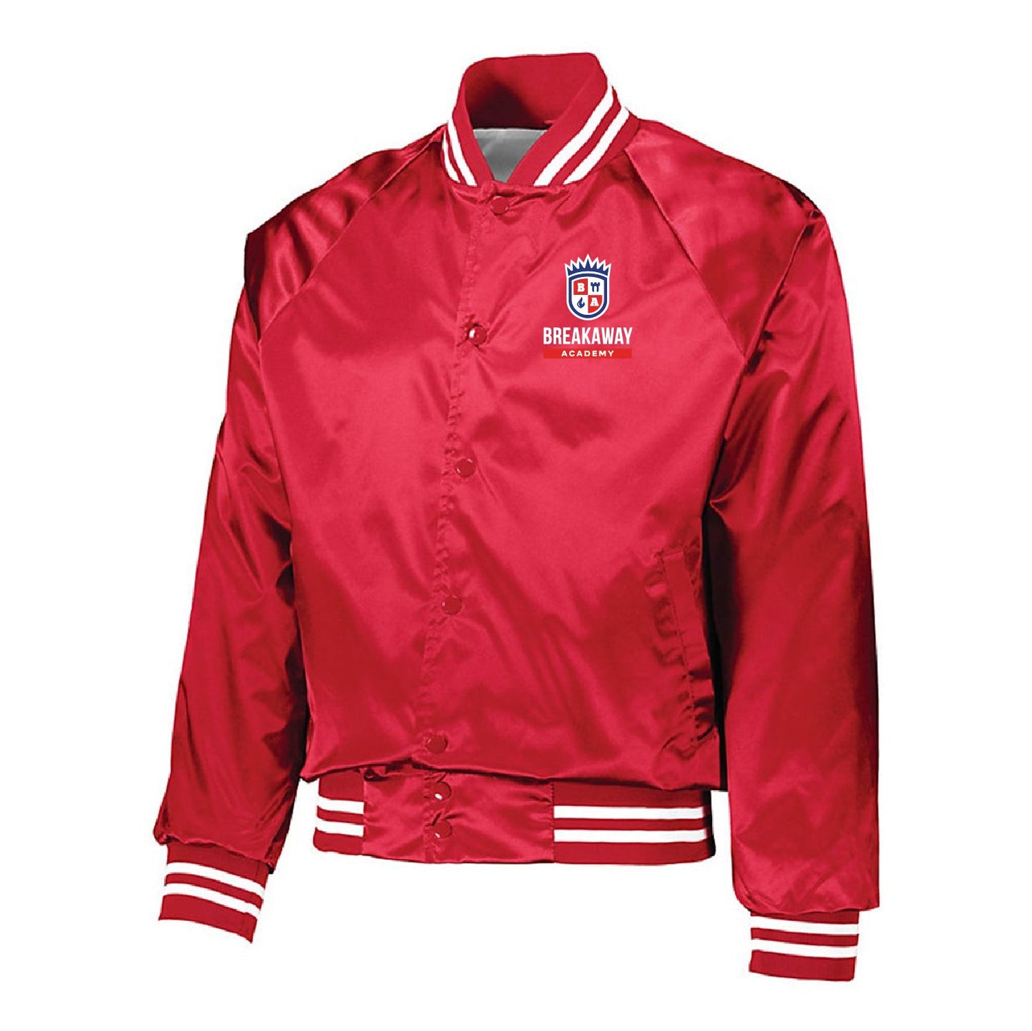 Breakaway Academy Satin Baseball Jacket Striped Trim (Embroidered)