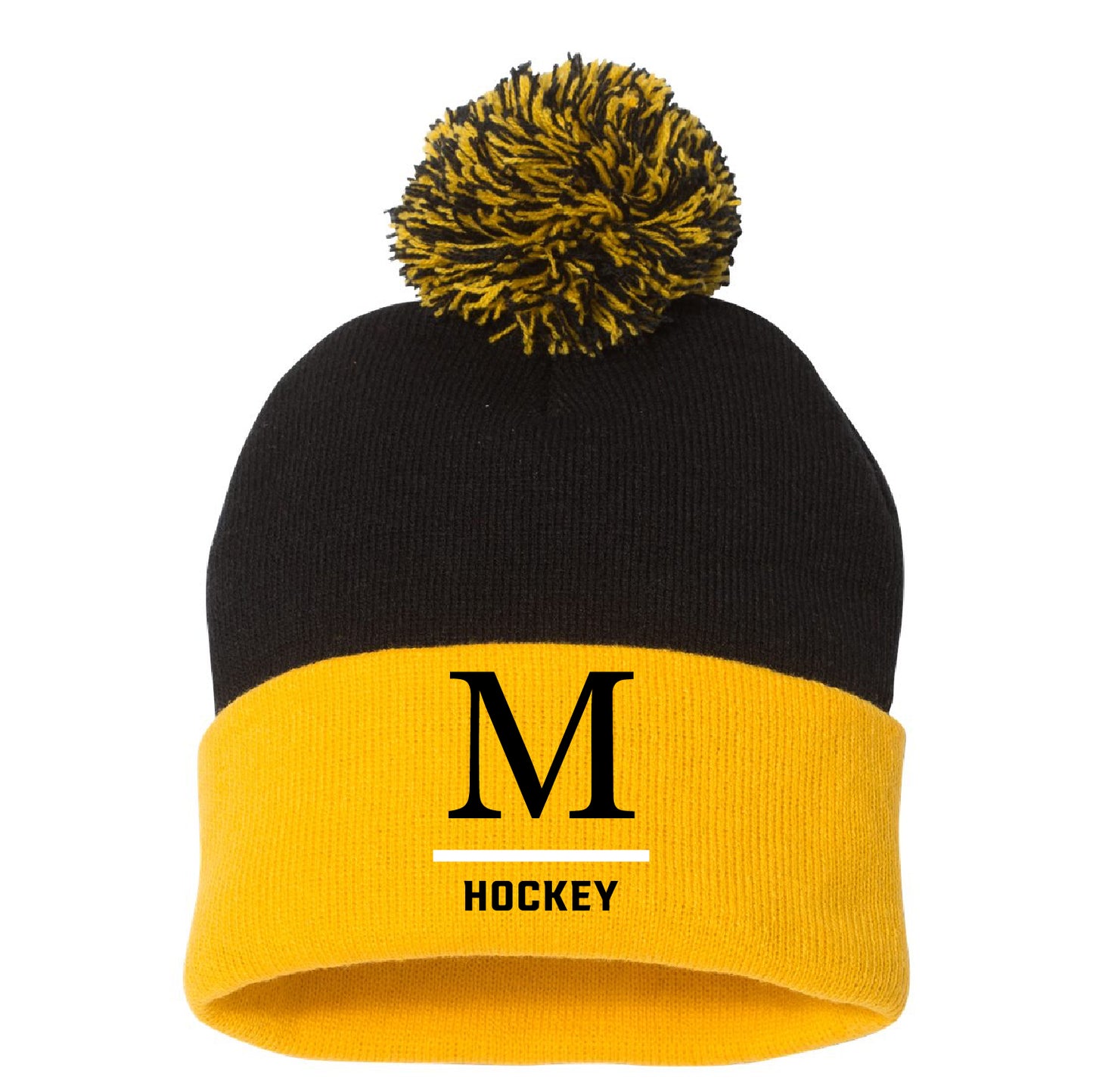 Marshall Hockey Pom-Pom Cuffed Beanie