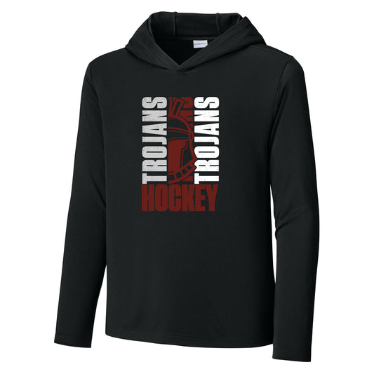 New Prague Fan Apparel 4oz Lightweight Youth Posi-UV® Pro Long Sleeve Hoodie (Trojans)